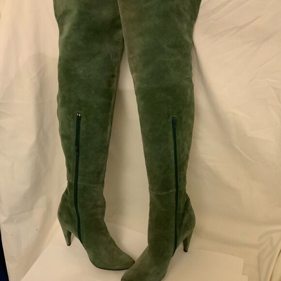 Chloe  Tall Leather Boots Size 35.5  High Heel Over The Knee Zip Green suede - Picture 3 of 12